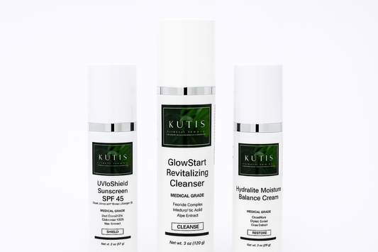 KUTIS Skincare Set with Glowstart Revitalizing Cleanser, Hydralite Moisture Balance Cream, and Uvioshield Sunscreen SPF45