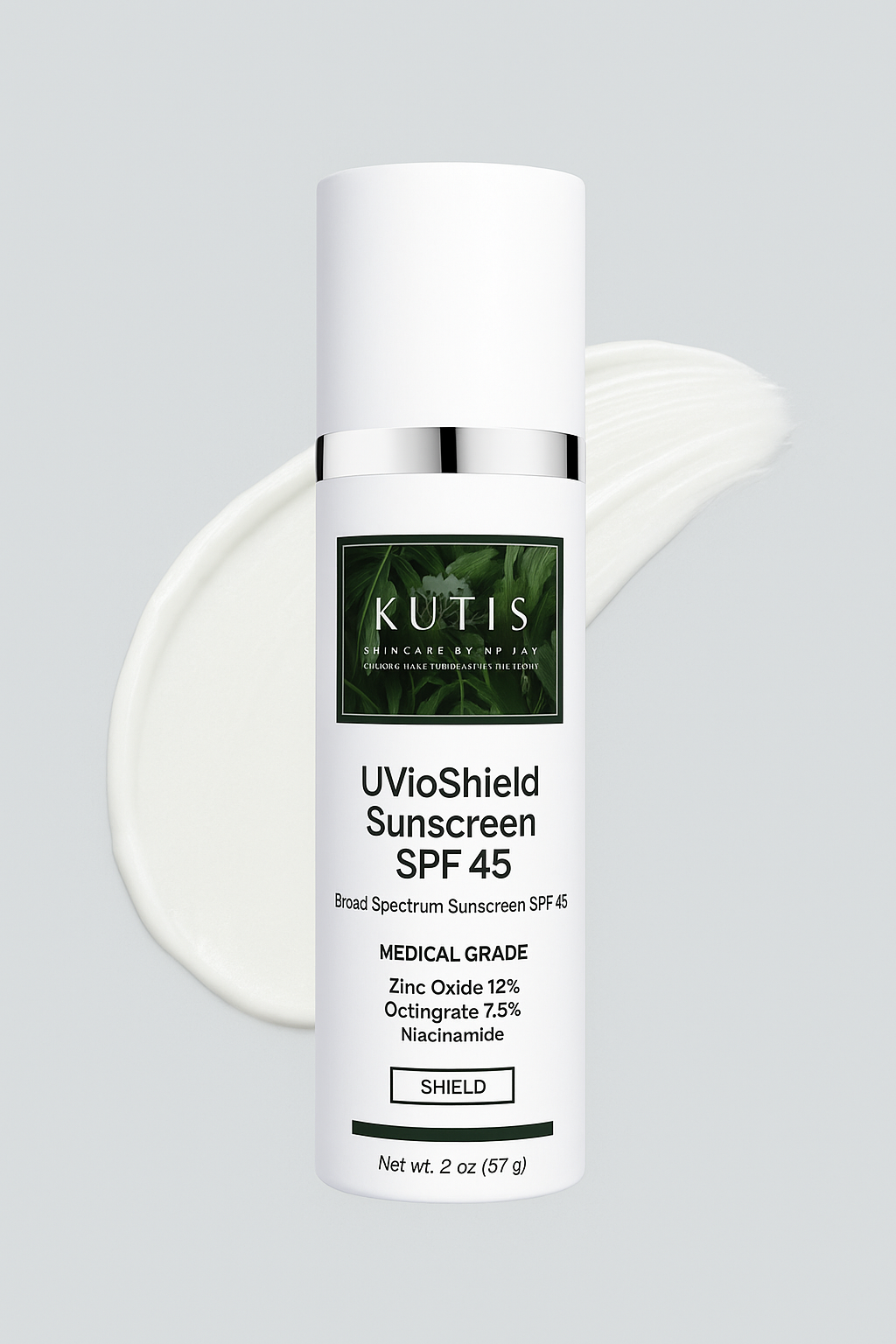 KUTIS UvioShield Sunscreen SPF 45 with Zinc Oxide, Octinoxate, Niacinamide for UVA/UVB Protection, 2 oz